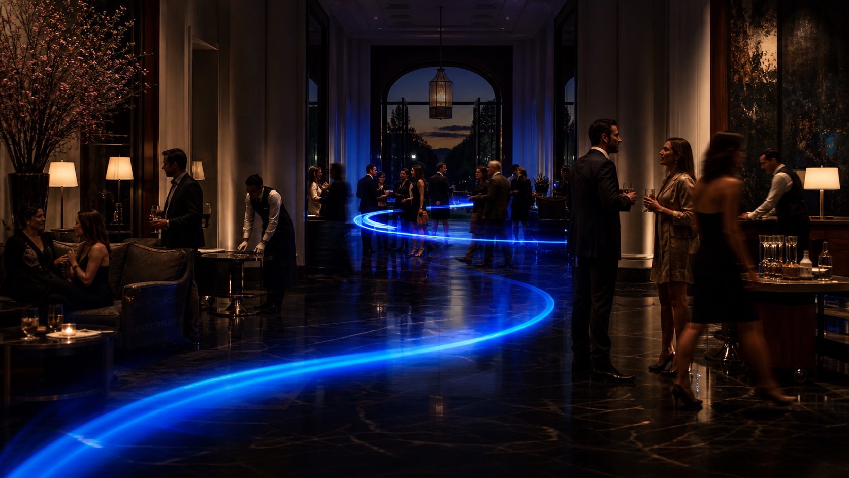 An atmospheric venue lounge whose music program evolves from day into night